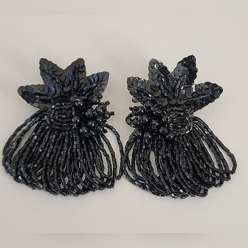 Vintage Earrings Black Sequin Gatsby #452